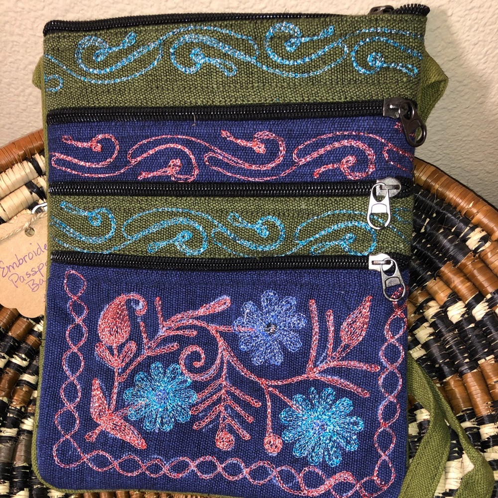Embroidered passport bag, new with tags
